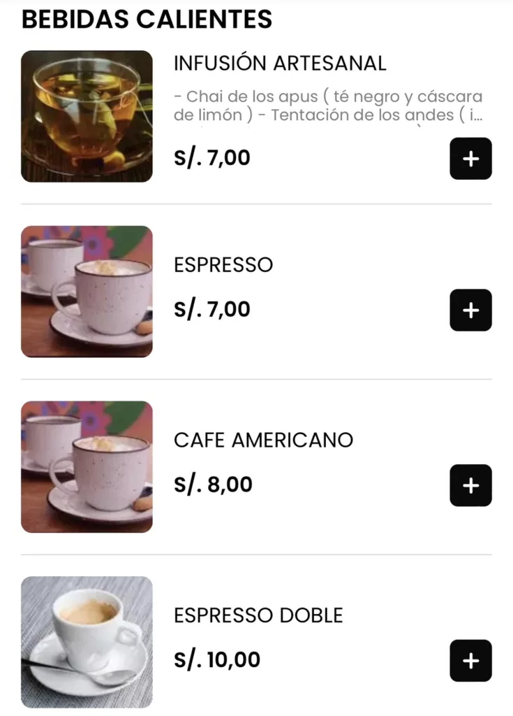 祕魯miraflores餐廳菜單咖啡與茶